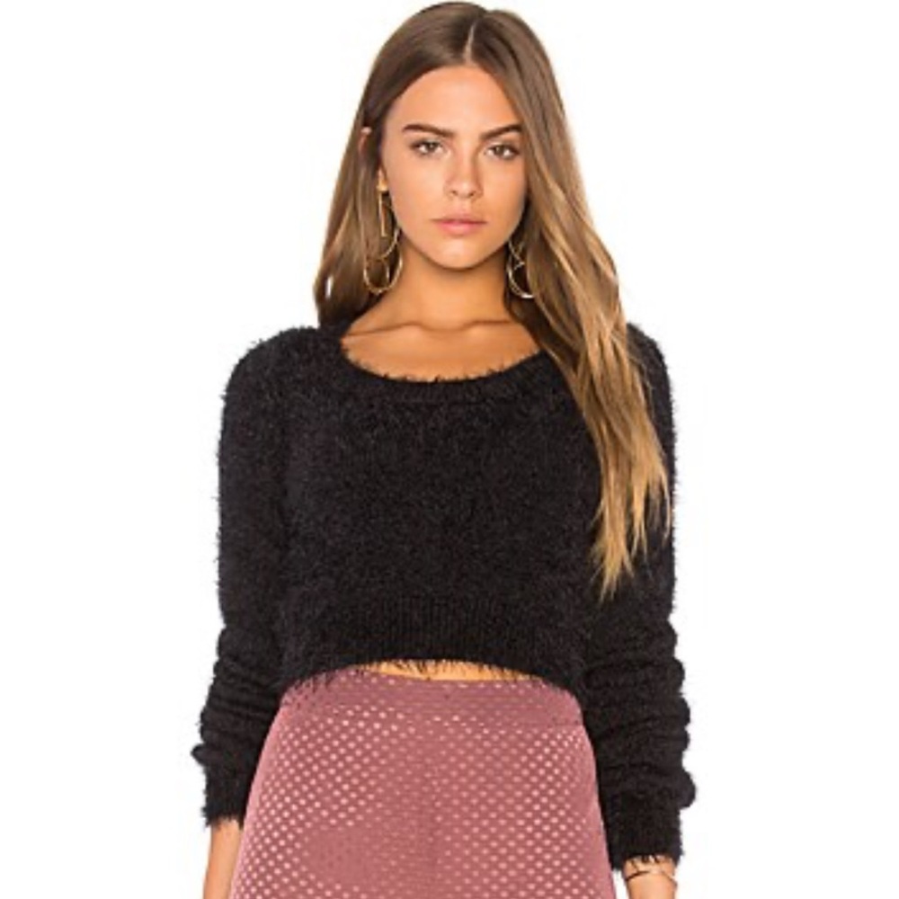 Bardot off the shoulder black fuzzy sweater top